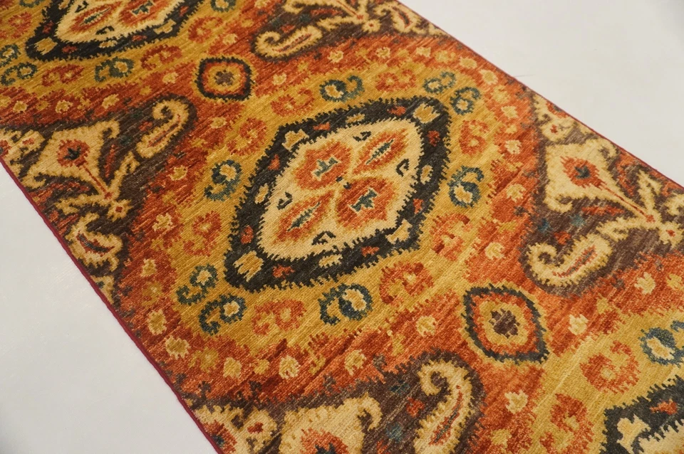 2 x 5 ft Multicolor Ikat Afghan Hand knotted Short Runner Rug - Image 4 of 4