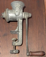 Vintage Polly Prim P20 Counter Edge Meat Grinder with Wooden Handle