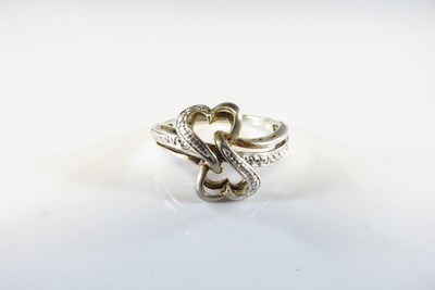 Double Heart Infinity Loop Costume Ring By JCM White Metal Size 7 3/4