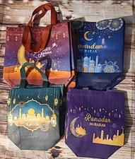16X Ramadan Mubarak Ramadan Kareem Assorted Size Reusable Bags 4 Colors,2 Sizes