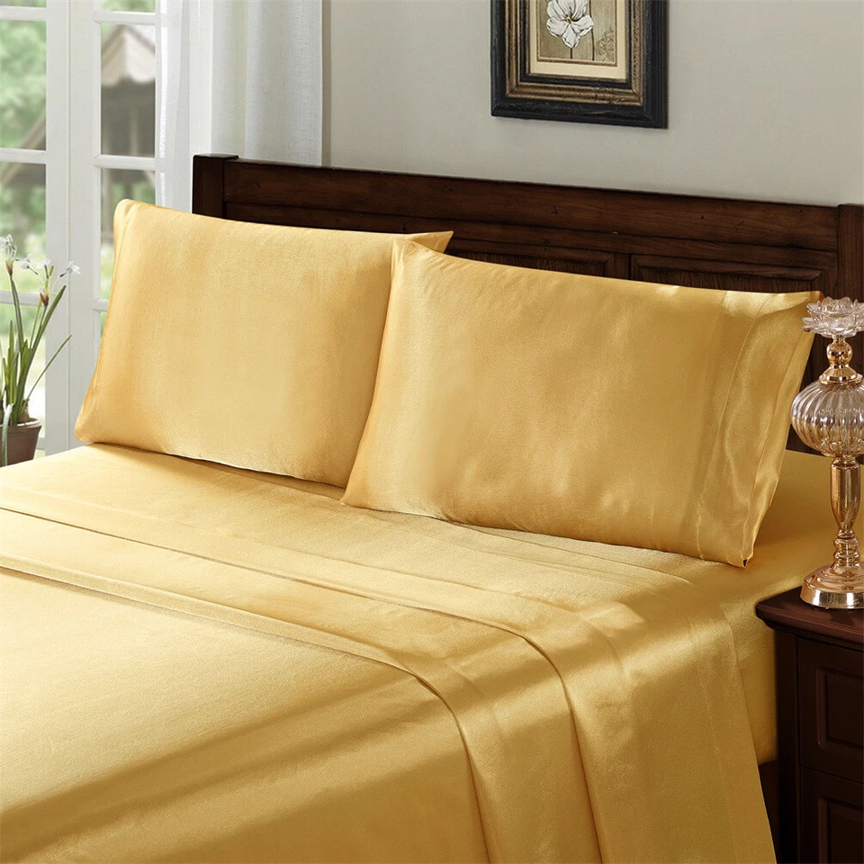 Serenta Luxury Super Soft & Silky 4PC Satin Sheet Set Solid Color Deep Pocket - Image 2 of 4