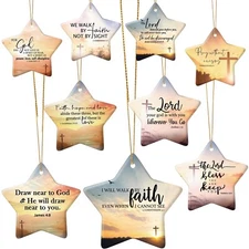 Barydat 9 Pcs Christmas Christian Hanging Ornament Star Shaped Bible Verse Cr...