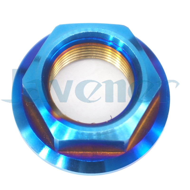M10x1mm Burn Blue Titanium Flange Nut (GR5) - Motorcycle