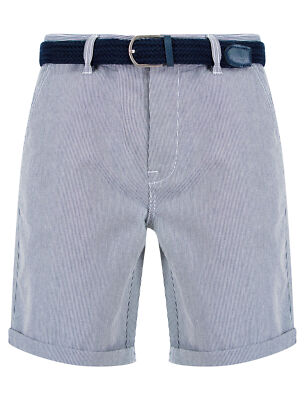 Tokyo Laundry Chino Shorts mit Gürtel Herren feine Nadelstreifen Bedford Cord Smart