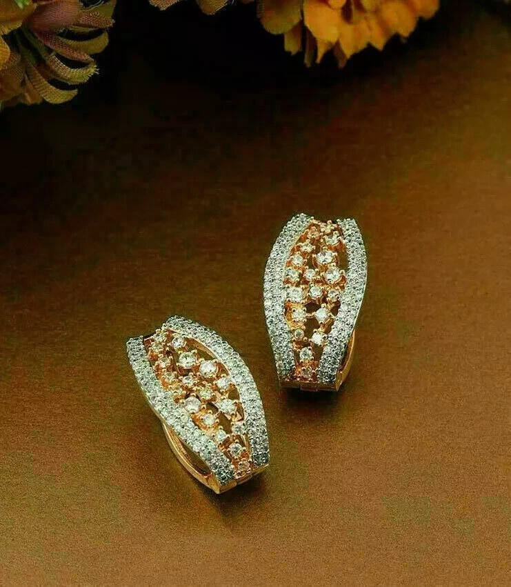 2.00 Ct Round Cut Moissanite Huggie Hoop Earrings in 14k Yellow Gold Plated for Women