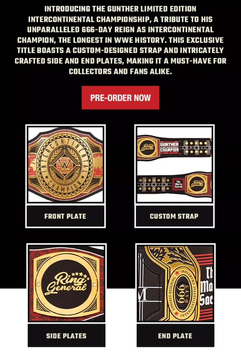 Gunther 666 Days Signature Series Championship WWE BELT Gunther 666 Days Signature Series Championship WWE BELT