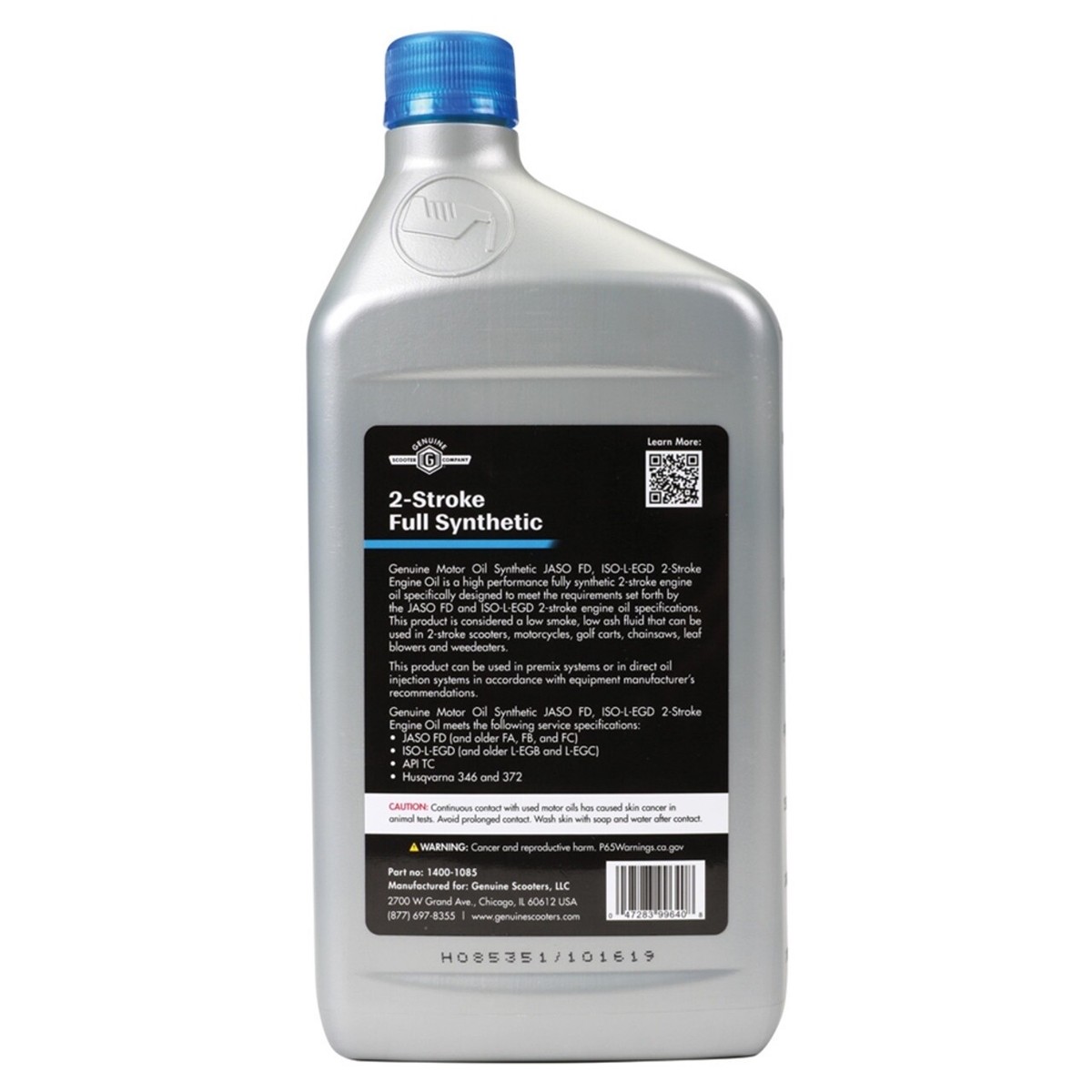 Genuine 2T Motor Oil Full Synthetic JASO FD 1 Quart 2 Stroke
