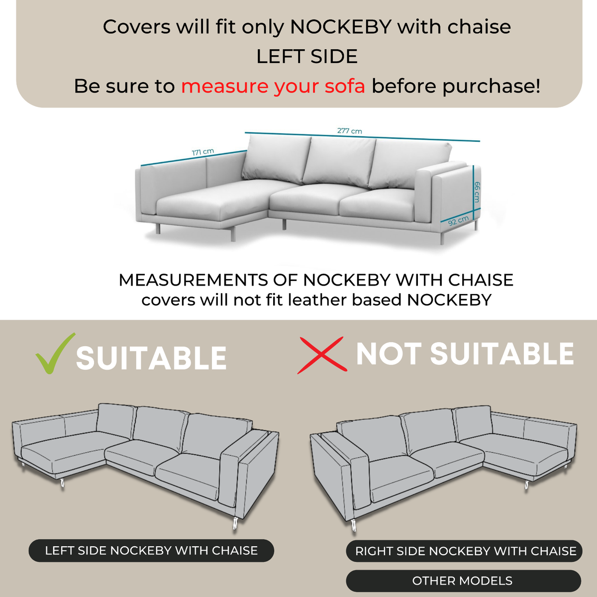 Housse De Canapé D'Angle Gauche Nockeby IKEA - Tissu Mélange Cachemire Anti-Taches - Sur Mesure Neuf