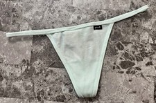 NWT VICTORIA'S SECRET PINK MINT AQUA GREEN RIBBED KNIT V STRING THONG PANTIES