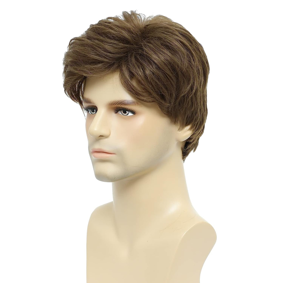 Mens Brown Wig, Short Men Wigs Natural Fluffy Cosplay Costume Synthetic