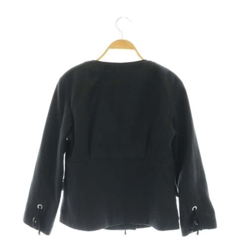 CHANEL Mujer Chaqueta Sin Cuello Negro Tweed Algodón Cinta Francia Auténtica Talla 38 - Imagen 2 de 7