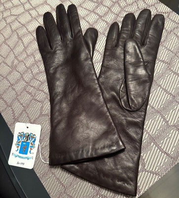 $165 Portolano Black leather Cashmere lined gloves Size 7 New NWT