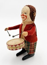 Vintage Schuco German Wind Up Clown Drummer Toy Automaton Felt Figure