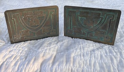 Antique Frost Arts & Crafts Brass Bronze Mission Bookends 
