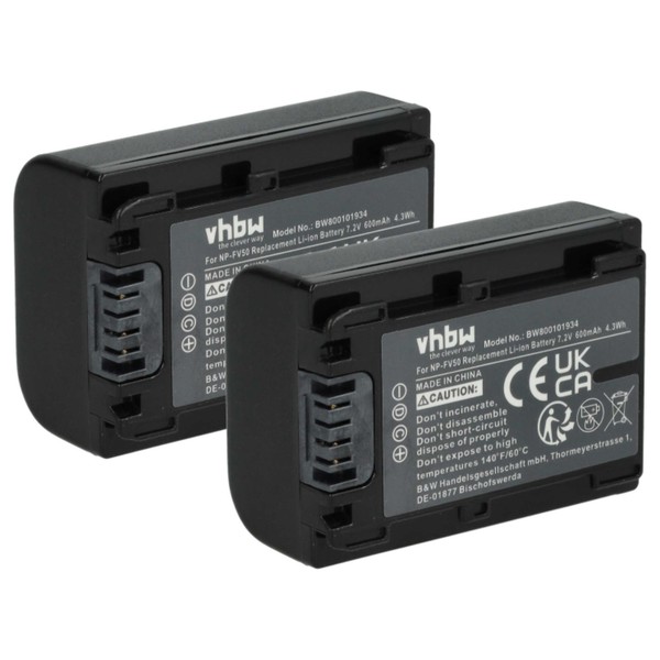 2X Akku FüR Sony Hdr-Cx160E Hdr-Cx180Er Hdr-Cx180 Hdr-Cx190E 600Mah 7,2V-image