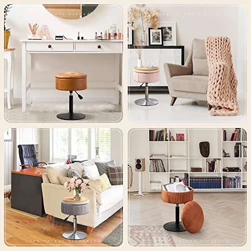 360°Swivel Vanity Stool Chair for Makeup Room, Height Adjustable Whiskey Brown - Image 4 of 4