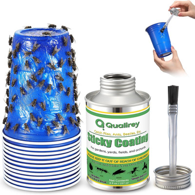 8 Oz Tangle Trap Sticky Coating with Brush and 12 Plastic Trap Cups, DIY Insect