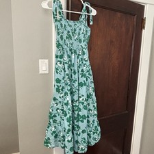 Seraphine Maternity Sundress Midi Dress Floral Blue Halter Tie Smock Small (?)