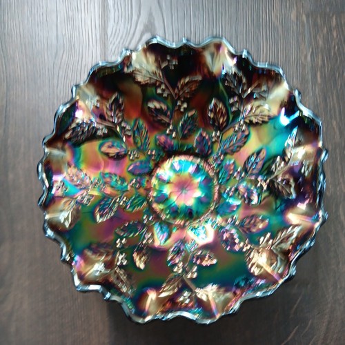 Vintage Fenton Holly Art Glass Amethyst Carnival Ruffled Edge Bowl 8.5"