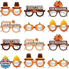 Happy Friendsgiving Glasses - Pack of 12 | Turkey Photo Booth Props, Friendsg