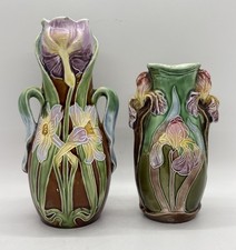 Majolica Vase Art Nouveau Iris Floral Signed ...
