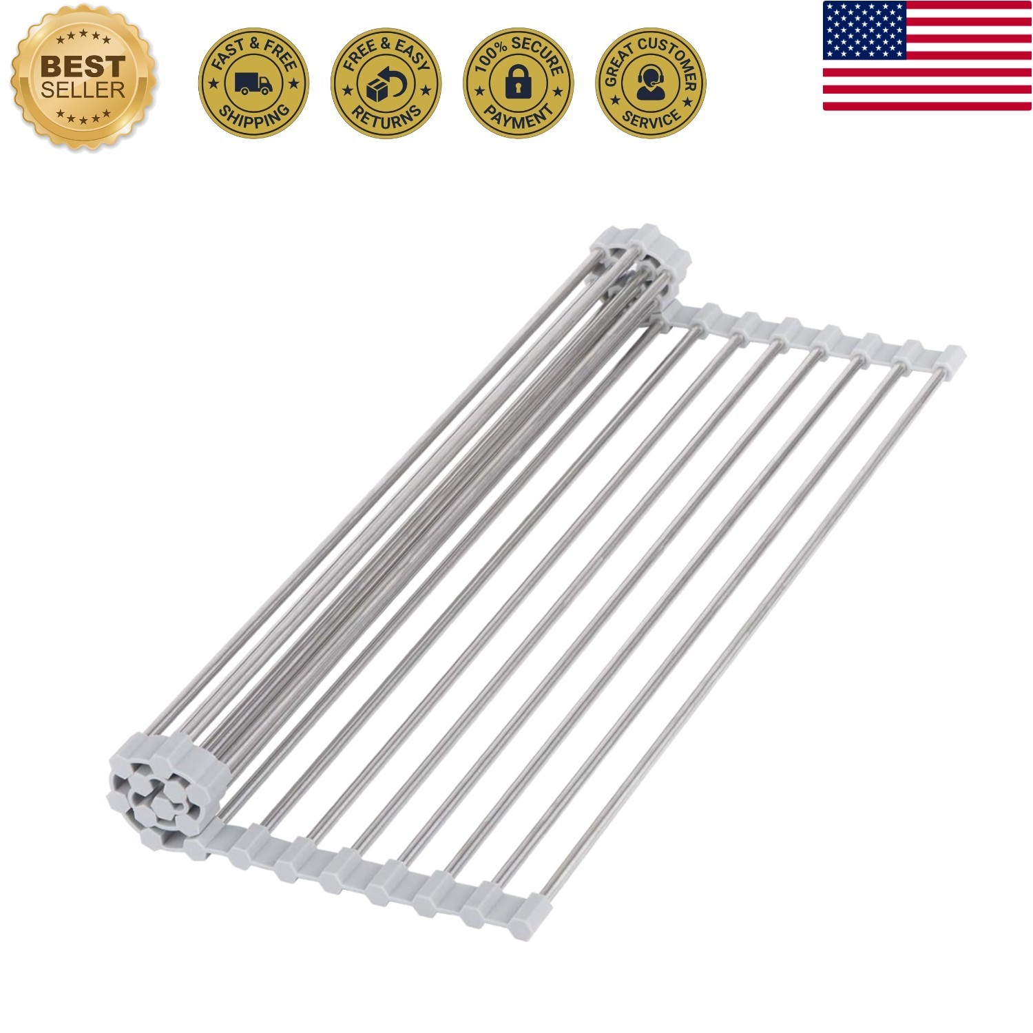 Roll-Up Sink Drying Rack 17.7"L x 13.8"W - Multipurpose Heat Resistant Over T...