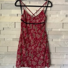 VINTAGE Babydoll Velvet Ribbon Trim Floral Mini Dress 90s Y2K Mean Girls S