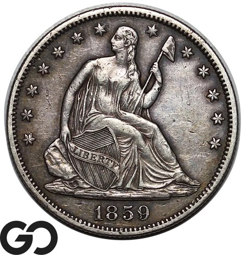1859 Seated Liberty Half Dollar, Choice XF++/AU Early Silver 50c