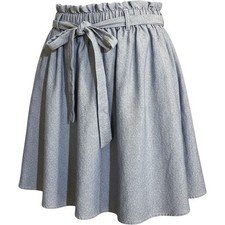 Blue Rain Chambray Mini Skirt tie front elastic Waist made in USA sz M