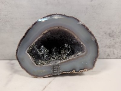 Half Cut Quartz Geode w/Gold Miners Mining a Cave Diorama Figurine Inside