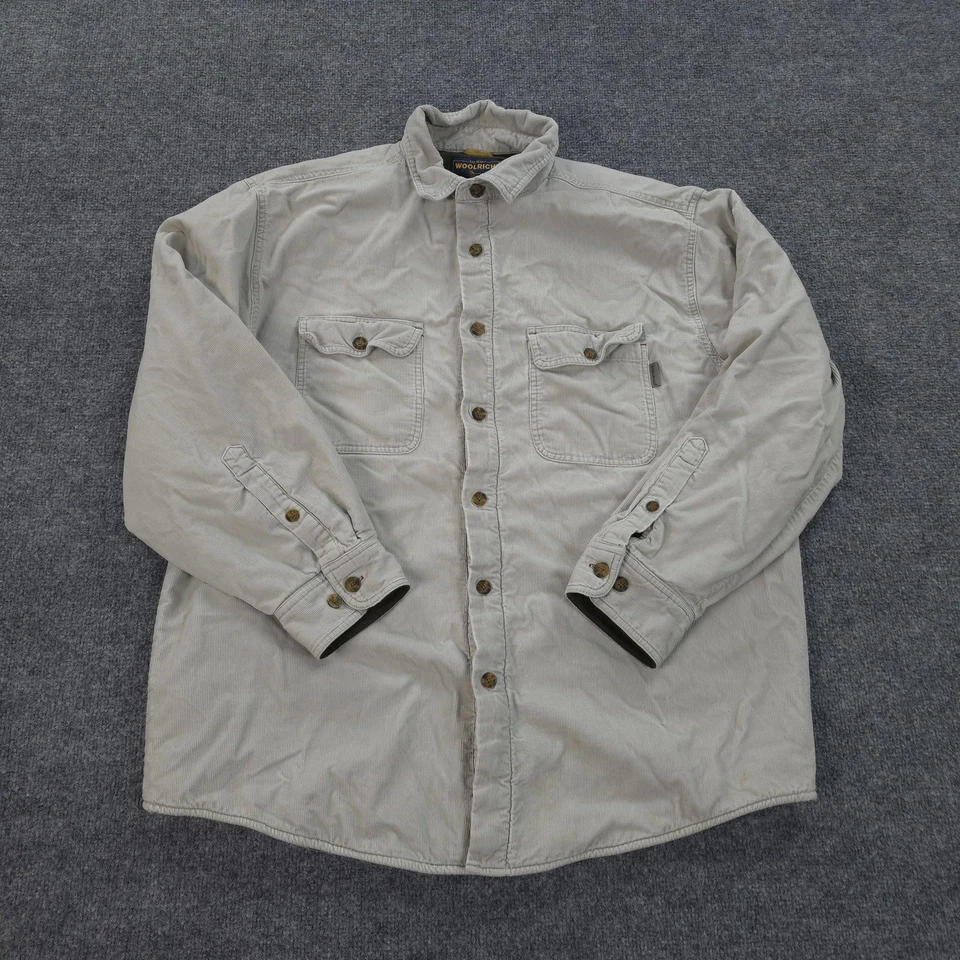 Винтажный шерсти куртка мужская большой желтовато-коричневый флис с подкладкой рубашка Shacket открытый 90-х - Изображение 2 из 4