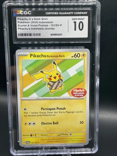 CGC 10 - Pikachu in Batik Shirt 101/SV-P Promo Pokemon Indonesian Exclusive Gem