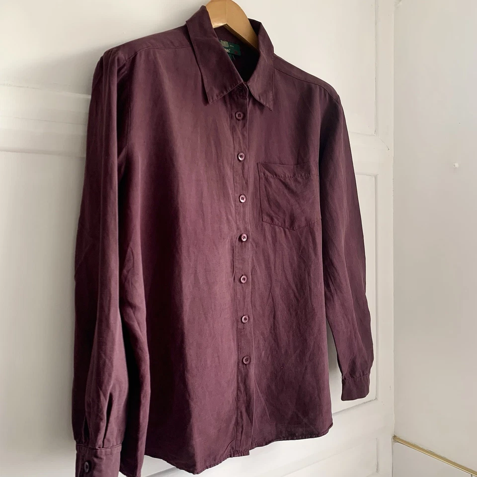 Orvis Silk Linen Shirt Women XL UK 18 20 Mulberry Purple Classic Fit Long Sleeve - Image 4 of 4