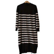 Papaya Stripe Jumper Dress Womens Size 16 Black & Cream Long Sleeve Funnel Neck