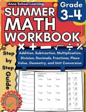 Summer Math Workbook Grade 3-4, With Addition, Subtraction, Multiplication, Divi