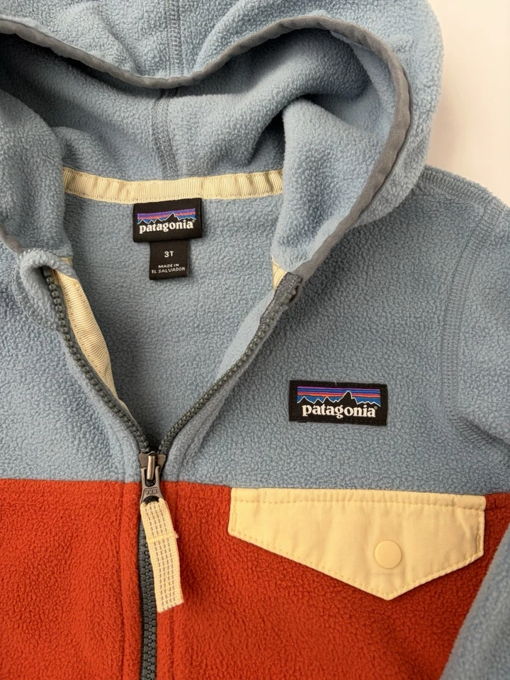 Chaqueta polar Patagonia Micro D Snap-T niños pequeños 3T azul y naranja cremallera completa Foto 2 de 4
