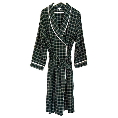 Charter Club Womens 51'' Long Bath Robe XL/XXL Navy Blue Plaid Cotton Bld Flannel