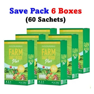 6 X Farm Daily Veggie Plus Powder Drink Dietary Supplement High Fiber 60 Sachets