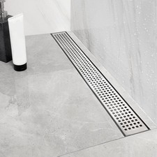 32-Inch Linear Shower Drain with Removable Quadrato Pattern Grate, Brushed 30...