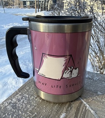 LL Bean Travel Coffee Mug W/ lid Dog￼ Camping Outdoors  The Way Life Should Be 
