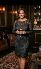 Cocktail Evening BLACK Lace Sheath Dress Size 24 Long Sleeve