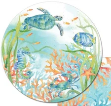 New Beach Ocean Set of 4 Round Reversible Plastic Placemats Sea Life Serenade