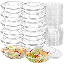 50 Pack Plastic Salad Bowls with Lids, 18 oz Disposable Salad To-Go Container...
