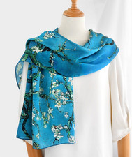 100 Silk 34" large Square Scarf Women Shawl Wrap floral blue green beige MY192