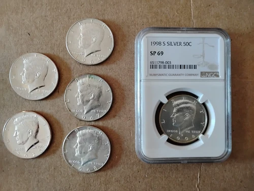 1998 S SILVER KENNEDY HALF DOLLAR  NGC SP 69 Certified Coin PLUS 5 MORE COINS