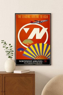 🛫 Northwest Airlines Poster - Leading Airline to Asia ✈️ 24x36