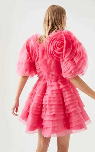 Aje AU 10 Amour Pink Petal Ruffle Mini Dress & Puff Sleeve Cut Out Midi Ivory - Picture 4 of 13