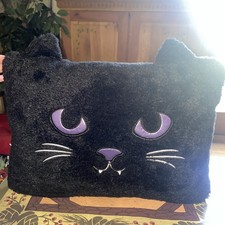 Halloween 17" Black Cat Head Purple Eyes Plush Decor Kitty Throw Pillow Witch