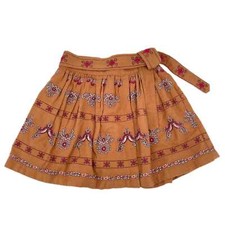 Anthropologie Orange Floral A-Line Skirt  Pleated Detail