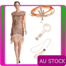 Deluxe Ladies 20s 1920s Roaring Flapper Costume Gold Sequin Gatsby Fancy Dress
